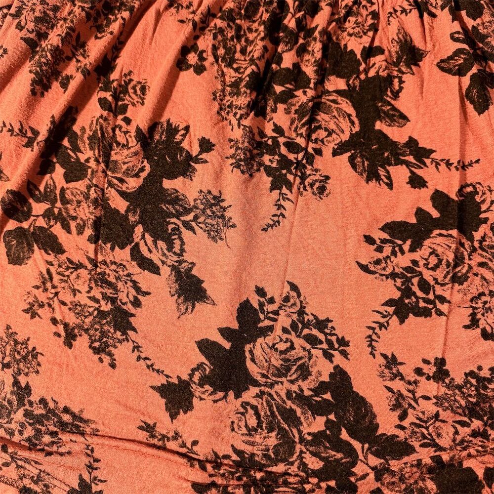 Try! This Women Floral Cold Shoulder Mesh Yoke Top Burnt Orange Black Large - Picture 3 of 8